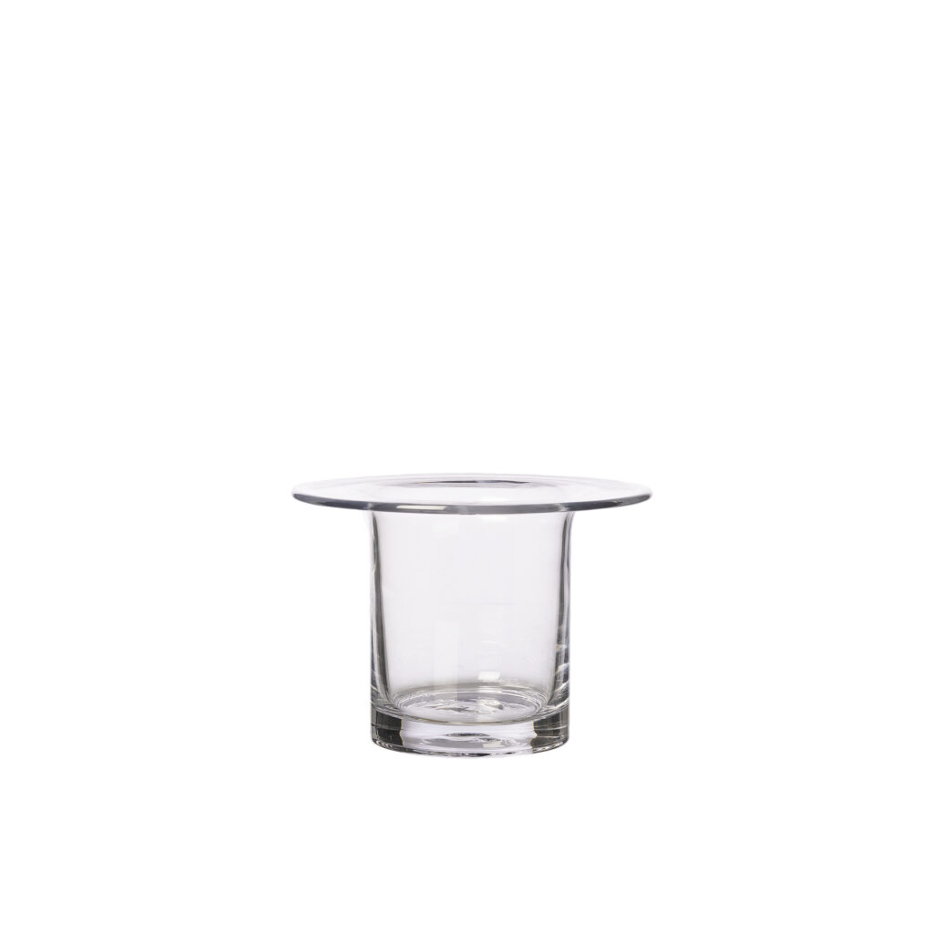 Cylinderformad glasvas på 13cm från ERNST med en bred kant vid öppningen.