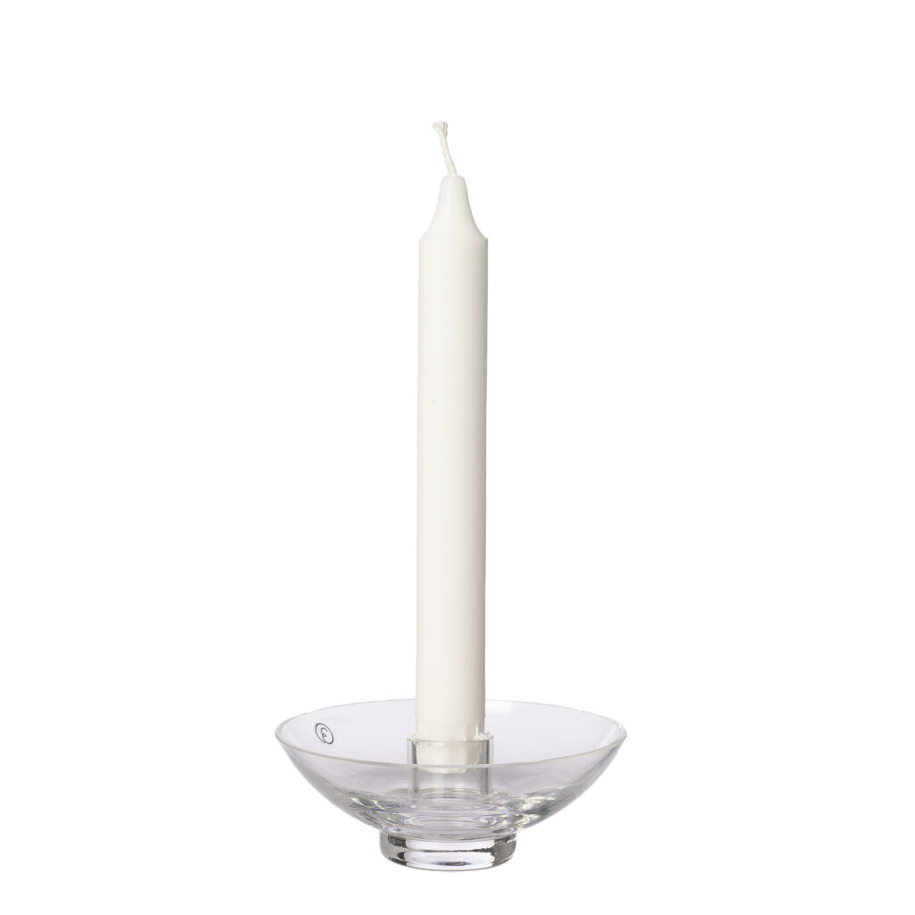 Ljusstake i glas 11cm från ERNST med droppskål för kronljus.