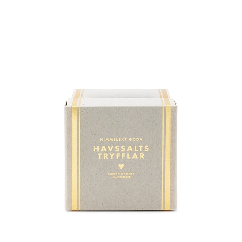 Grå och guldig ask med havssaltstryfflar.