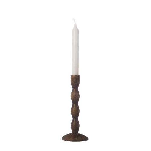 ERNST ljusstake i mörkbrunt trä 21cm hög med rundad form.